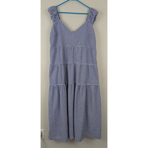 Old Navy sz XL Maxi Dress blue white checkered print tie back 4500